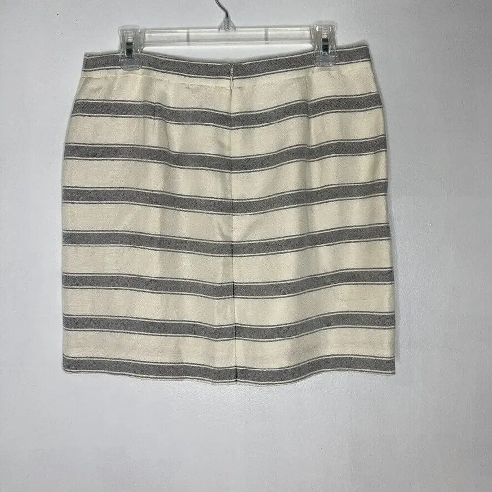 J Crew Striped Linen Silk Pencil Skirt Women's Size 8 Classic Fit